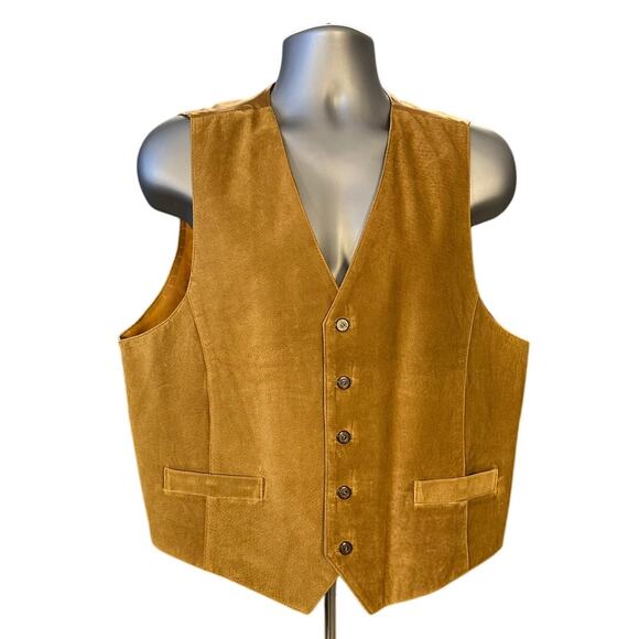 Vintage Property Cognac Suede Leather Vest Size XL Button Front Adjustable - Picture 1 of 7